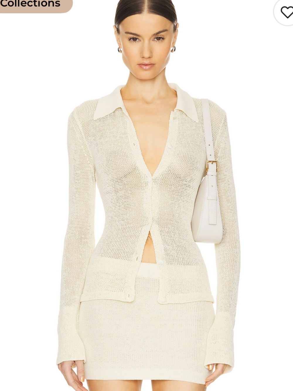 Aya Muse Open-Knit Collared Cardigan in Cream